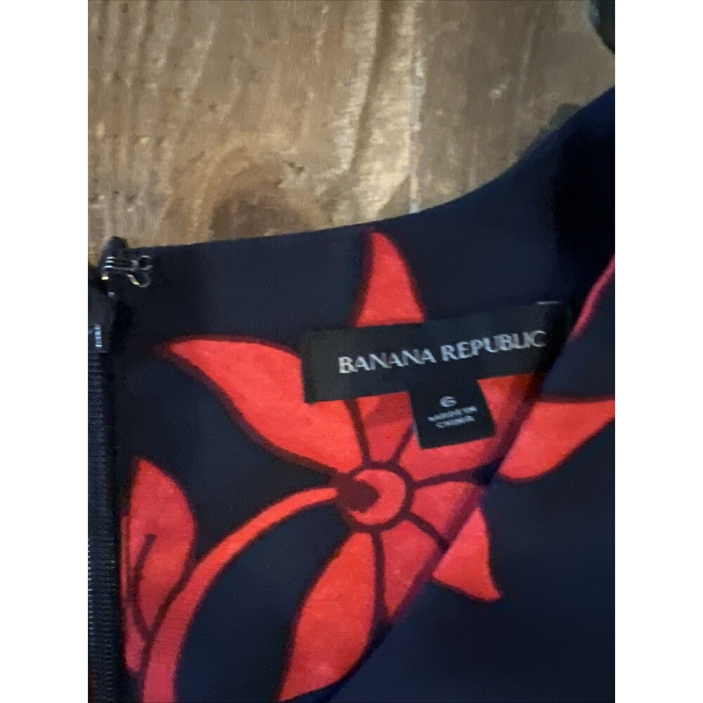 Banana Republic Womens Floral Shift Dress 6 Navy Blue Red 585478-00-1 - Picture 2 of 7